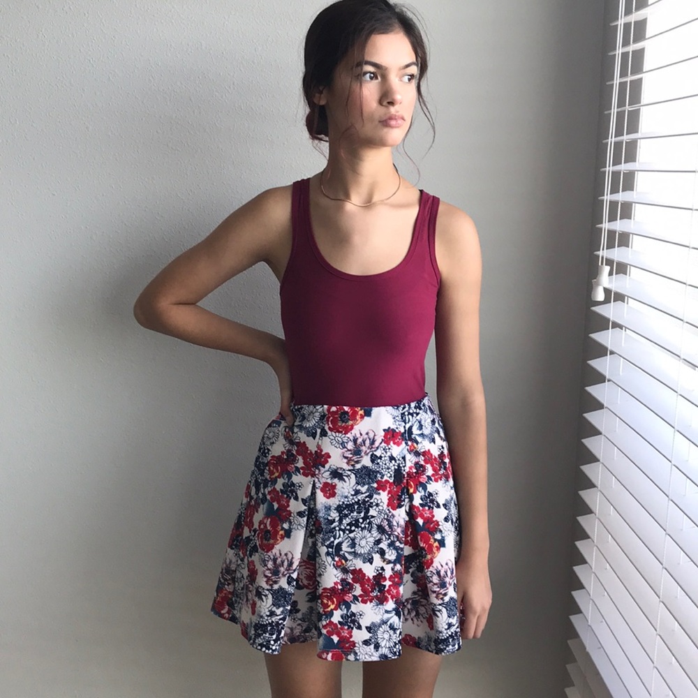 White Floral Mini Skirt